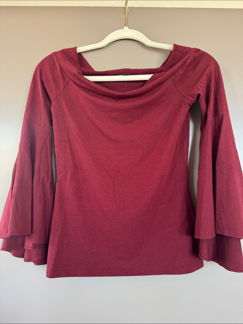 Express Burgundy Off-Shoulder Bell Sleeve Long Sleeve Top Size Small